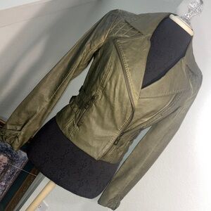 Blanc Noir Olive Leather Jacket for Women